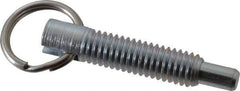 Gibraltar - 3/8-16, 1.2" Thread Length, 0.233" Plunger Diam, 3/8" Plunger Projection, 2 Lb Init to 4 Lb Final End Force, Steel Locking Pull Ring Plunger - 1.2" Len Under Head, 1.68" Body Len, 0.98" Ring Diam, 1.68" Plunger Len, 0.48" Head Height - Exact Tool & Supply