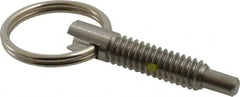 Gibraltar - 1/4-20, 0.8" Thread Length, 0.155" Plunger Diam, 1/4" Plunger Projection, 1 Lb Init to 2.5 Lb Final End Force, Stainless Steel Locking Pull Ring Plunger - Exact Tool & Supply