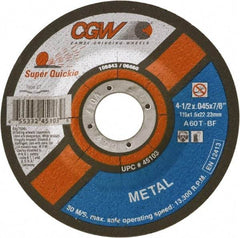 Camel Grinding Wheels - 60 Grit, 4-1/2" Wheel Diam, Type 27 Depressed Center Wheel - Medium Grade, Aluminum Oxide, Resinoid Bond, T Hardness, 13,300 Max RPM - Exact Tool & Supply