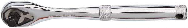 Proto - 3/8" Drive Pear Head Tethered Ratchet - Full Polish Chrome Finish, 8-1/2" OAL, 45 Gear Teeth, Standard Handle - Exact Tool & Supply