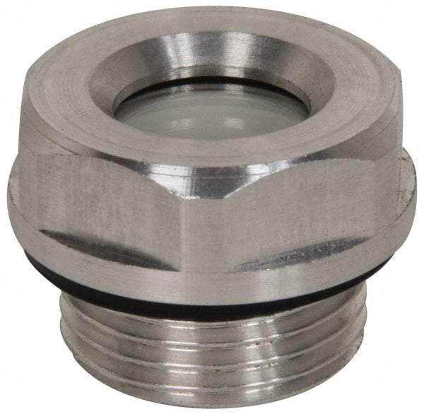 J.W. Winco - M33x1.5 Thread, 36mm Distance Across Flats, Aluminum Oil Level Sight Glasses - 40mm Flange Diameter, 8.5mm Head Height, 11mm Length Under Head - Exact Tool & Supply