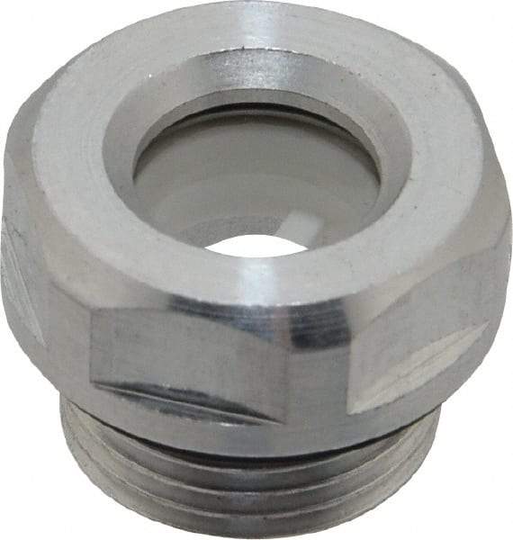 J.W. Winco - G 3/8 Thread, 20mm Distance Across Flats, Aluminum Oil Level Sight Glasses - 22mm Flange Diameter, 7.5mm Head Height, 8mm Length Under Head - Exact Tool & Supply