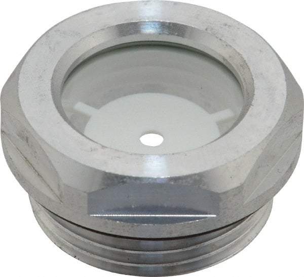 J.W. Winco - G 1 Thread, 36mm Distance Across Flats, Aluminum Oil Level Sight Glasses - 40mm Flange Diameter, 8.5mm Head Height, 11mm Length Under Head - Exact Tool & Supply