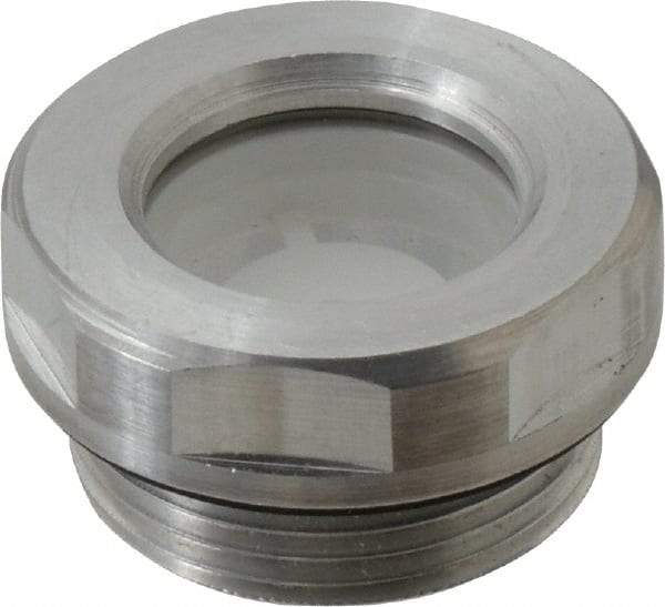 J.W. Winco - M26x1.5 Thread, 30mm Distance Across Flats, Aluminum Oil Level Sight Glasses - 32mm Flange Diameter, 8mm Head Height, 9mm Length Under Head - Exact Tool & Supply