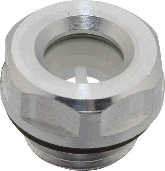 J.W. Winco - M16x1.5 Thread, 20mm Distance Across Flats, Aluminum Oil Level Sight Glasses - 22mm Flange Diameter, 7.5mm Head Height, 8mm Length Under Head - Exact Tool & Supply