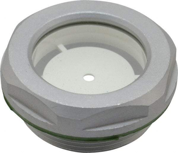 J.W. Winco - M40x1.5 Thread, 46mm Distance Across Flats, Aluminum Oil Level Sight Glasses - 50mm Flange Diameter, 9mm Head Height, 12mm Length Under Head - Exact Tool & Supply