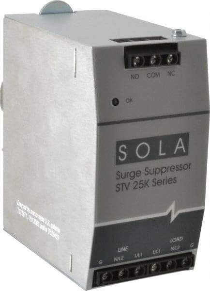 Sola/Hevi-Duty - 2.56 Inch Long x 4.87 Inch Wide x 4-3/4 Inch Deep, Hardwired Surge Protector - DIN Rail Mount, 240 VAC, 50 kA Surge Protection - Exact Tool & Supply