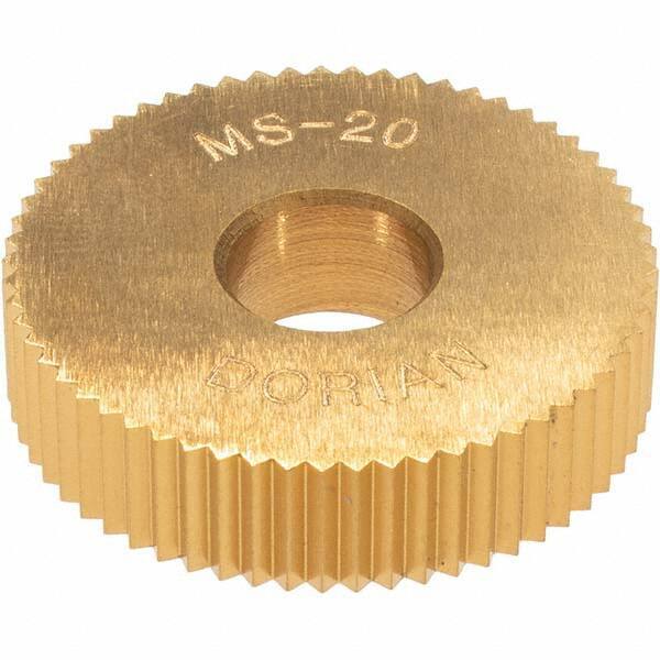 Dorian Tool - 1" Diam, 90° Tooth Angle, 20 TPI, Standard (Shape), Cut Type High Speed Steel Straight Knurl Wheel - 5.99mm Face Width, 5/16" Hole, Circular Pitch, TiN Finish, Series M - Exact Tool & Supply