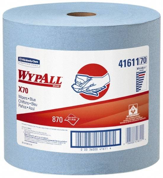 WypAll - X70 Dry Shop Towel/Industrial Wipes - Jumbo Roll, 13-3/8" x 12-1/2" Sheet Size, Blue - Exact Tool & Supply