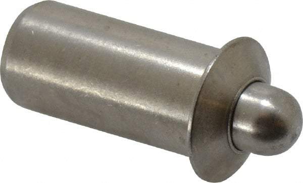 Vlier - 0.786" Body Len x 3/8" Body Diam, 0.234" Plunger Diam, 2.5 Lb Init to 7 Lb Final End Force, 0.786" Len Under Flange, Stainless Steel Press Fit Spring Plunger - 1/2" Flange Diam, 0.096" Flange Thickness, 0.882" Plunger Len, 3/16" Plunger Projection - Exact Tool & Supply