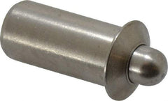 Vlier - 0.786" Body Len x 3/8" Body Diam, 0.234" Plunger Diam, 2.5 Lb Init to 7 Lb Final End Force, 0.786" Len Under Flange, Stainless Steel Press Fit Spring Plunger - 1/2" Flange Diam, 0.096" Flange Thickness, 0.882" Plunger Len, 3/16" Plunger Projection - Exact Tool & Supply