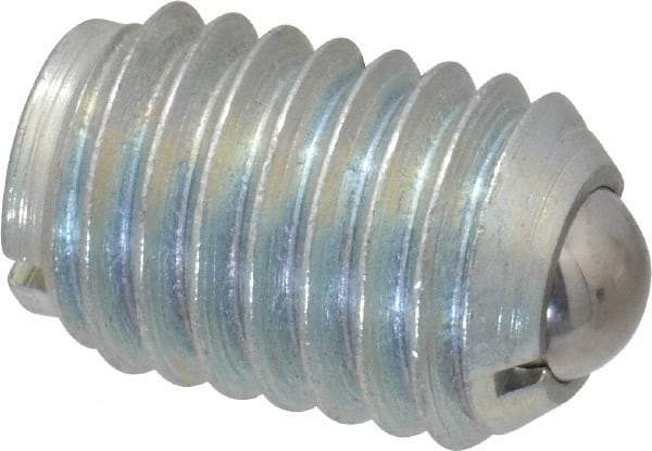 Gibraltar - 1/2-13, 0.281" Ball Diam, 3/4" Body Length, 0.072" Max Ball Reach, Threaded Ball Plunger - Steel Body, Steel Ball, 3 Lb Initial End Force, 6 Lb Final End Force, Locking Element - Exact Tool & Supply