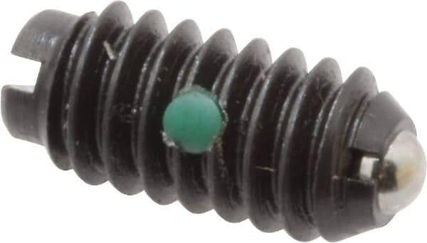 Gibraltar - 1/4-20, 0.125" Ball Diam, 17/32" Body Length, 0.035" Max Ball Reach, Threaded Ball Plunger - Steel Body, Steel Ball, 3 Lb Initial End Force, 7 Lb Final End Force, Locking Element - Exact Tool & Supply
