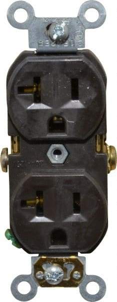 Leviton - 125 VAC, 20 Amp, 5-20R NEMA Configuration, Brown, Specification Grade, Self Grounding Duplex Receptacle - 1 Phase, 2 Poles, 3 Wire, Flush Mount, Tamper Resistant - Exact Tool & Supply