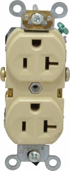 Leviton - 125 VAC, 20 Amp, 5-20R NEMA Configuration, Ivory, Specification Grade, Self Grounding Duplex Receptacle - 1 Phase, 2 Poles, 3 Wire, Flush Mount, Tamper Resistant - Exact Tool & Supply