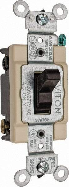 Leviton - 4 Pole, 120 to 277 VAC, 20 Amp, Commercial Grade, Toggle, Wall and Dimmer Light Switch - 1.31 Inch Wide x 4.06 Inch High - Exact Tool & Supply