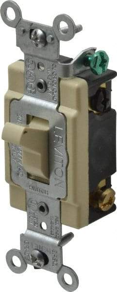 Leviton - 4 Pole, 120 to 277 VAC, 20 Amp, Commercial Grade, Toggle, Wall and Dimmer Light Switch - 1.31 Inch Wide x 4.06 Inch High - Exact Tool & Supply