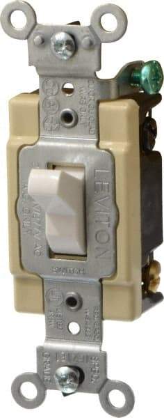 Leviton - 4 Pole, 120 to 277 VAC, 20 Amp, Commercial Grade, Toggle, Wall and Dimmer Light Switch - 1.31 Inch Wide x 4.06 Inch High - Exact Tool & Supply