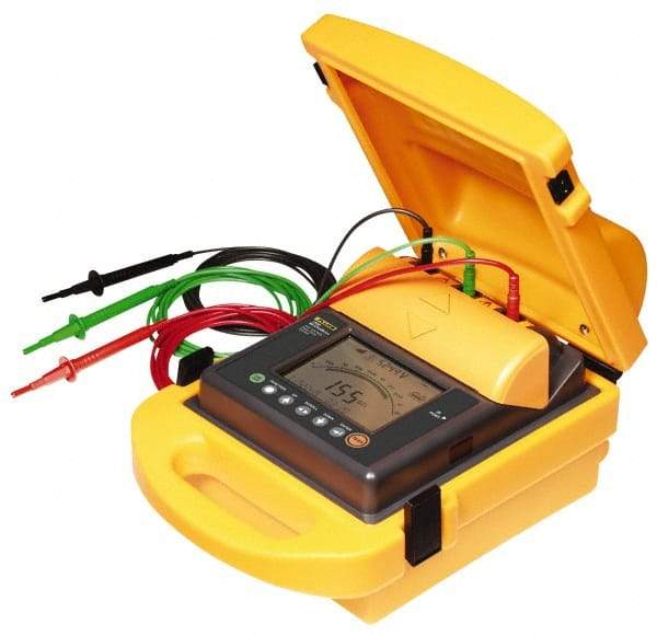 Fluke - Digital LCD Display, 2,000,000 Megohm Electrical Insulation Resistance Tester & Megohmmeter - 5,000 VDC Max Test Voltage, Powered by 12V Lead-Acid Battery - Exact Tool & Supply