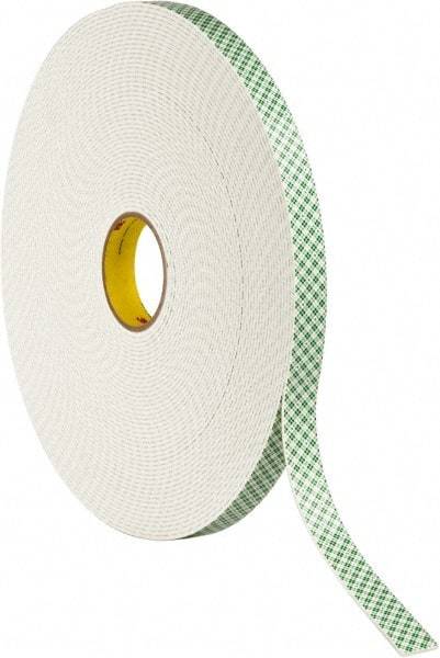 3M - 1" x 36 Yd Acrylic Adhesive Double Sided Tape - 1/8" Thick, Off-White, Urethane Foam Liner, Continuous Roll, Series 4008 - Exact Tool & Supply