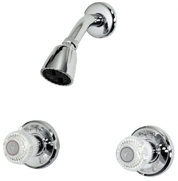 B&K Mueller - Concealed, Two Handle, Chrome Coated, Brass, Valve and Shower Head - Knob Handles, 8 Inch Mounting Centers, Acrylic Handles - Exact Tool & Supply