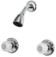 B&K Mueller - Concealed, Two Handle, Chrome Coated, Brass, Valve and Shower Head - Knob Handles, 8 Inch Mounting Centers, Acrylic Handles - Exact Tool & Supply