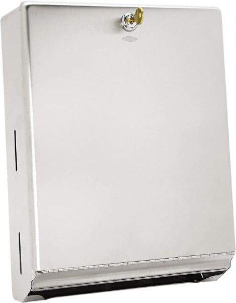 Bobrick - Manual, Stainless Steel Paper Towel Dispenser - 14" High x 10-3/4" Wide x 4" Deep, 400 C-Fold or 525 Multi-Fold, Silver - Exact Tool & Supply