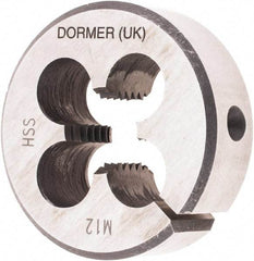 DORMER - M12x1.75 Metric Coarse Thread, 1-1/2" Outside Diam High Speed Steel Round Die - 1/2" Thick, Right Hand Thread, Series F300, Adjustable - Exact Tool & Supply