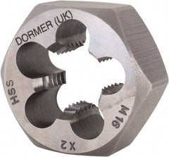 DORMER - M16x2.00 Metric Coarse Thread, Right Hand Thread, Hex Rethreading Die - High Speed Steel, 5/8" Thick, Series F302 - Exact Tool & Supply
