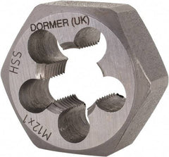DORMER - M12x1.00 Metric Fine Thread, Right Hand Thread, Hex Rethreading Die - High Speed Steel, 7/16" Thick, Series F312 - Exact Tool & Supply
