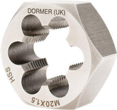 DORMER - M20x1.50 Metric Fine Thread, Right Hand Thread, Hex Rethreading Die - High Speed Steel, 11/16" Thick, Series F312 - Exact Tool & Supply