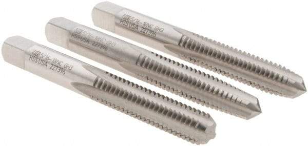 Union Butterfield - 5/16-18 UNC, 4 Flute, Bottoming, Plug & Taper, Bright Finish, High Speed Steel Tap Set - Right Hand Cut, 2-23/32" OAL, 1-1/8" Thread Length, 2B; 3B Class of Fit, Series 1500 - Exact Tool & Supply