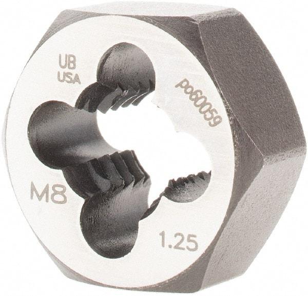 Union Butterfield - M8x1.25 Metric Coarse Thread, 11/16" Hex, Right Hand Thread, Hex Rethreading Die - Chromium Steel, 5/16" Thick, Series 2325M - Exact Tool & Supply