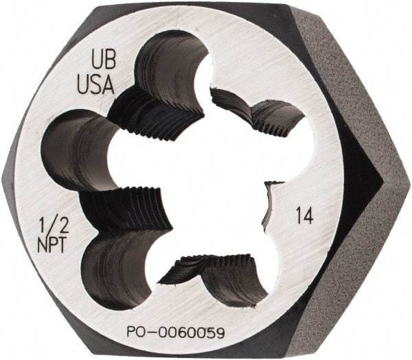 Union Butterfield - 1/2-14 NPT, 1-5/8" Hex, Right Hand, Hex Rethreading Die - 3/4" Thick, Adjustable, Chromium Steel, Series 2025 - Exact Tool & Supply