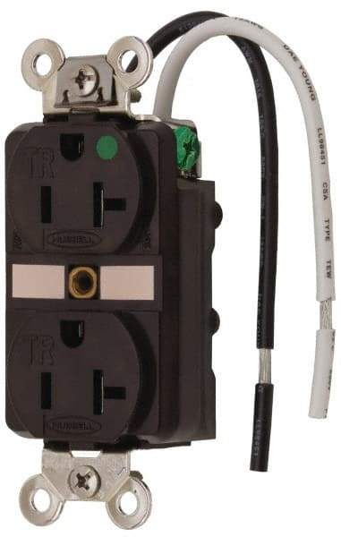 Hubbell Wiring Device-Kellems - 125 VAC, 20 Amp, 5-20R NEMA Configuration, Brown, Hospital Grade, Self Grounding Duplex Receptacle - 1 Phase, 2 Poles, 3 Wire, Flush Mount, Chemical, Corrosion and Impact Resistant, Tamper Resistant - Exact Tool & Supply