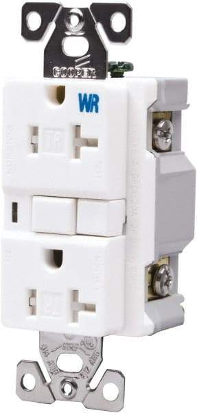 Cooper Wiring Devices - 1 Phase, 5-20R NEMA, 125 VAC, 20 Amp, Self Grounding, GFCI Receptacle - 2 Pole, Back and Side Wiring, Tamper Resistant, Thermoplastic Commercial, Specification Grade - Exact Tool & Supply