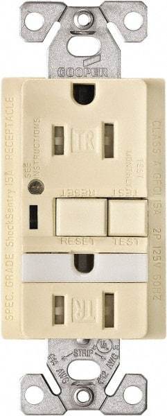 Cooper Wiring Devices - 1 Phase, 5-15R NEMA, 125 VAC, 15 Amp, Self Grounding, GFCI Receptacle - 2 Pole, Back and Side Wiring, Tamper Resistant, Thermoplastic Commercial, Specification Grade - Exact Tool & Supply