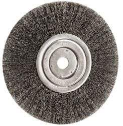 Weiler - 8" OD, 3/4" Arbor Hole, Crimped Steel Wheel Brush - 1/2" Face Width, 2-1/16" Trim Length, 0.0118" Filament Diam, 6,000 RPM - Exact Tool & Supply