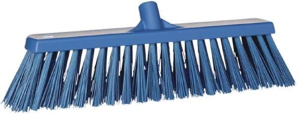 Vikan - 19" Heavy Duty Synthetic Push Broom - 4-1/2" Bristle Length, Plastic Block, European Threaded Handle Connection - Exact Tool & Supply