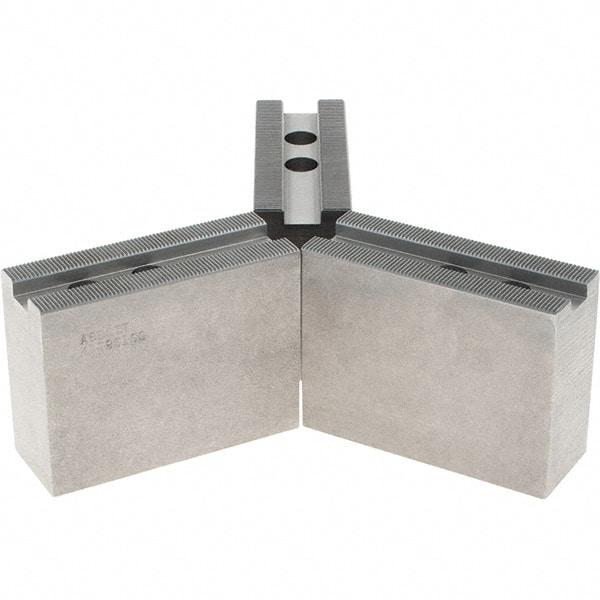 Abbott Workholding Products - 1.5mm x 60° Serrated Attachment, Square Soft Lathe Chuck Jaw - 3 Jaws, Steel, 63/64" Btw Mount Hole Ctrs, 4" Long x 1-1/2" Wide x 3" High, 0.5512" Groove, 0.4724" & 12mm Fastener - Exact Tool & Supply