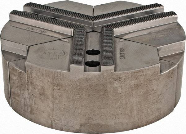 Abbott Workholding Products - 1.5mm x 60° Serrated Attachment, Round Soft Lathe Chuck Jaw - 3 Jaws, Steel, 0.7874" Btw Mount Hole Ctrs, 6" Wide x 2" High, 0.4724" Groove, 0.3937" & 10mm Fastener - Exact Tool & Supply