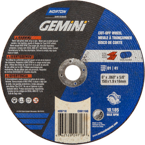 150 mm × 1.6 mm × 5/8″ Gemini Circular Saw Cut-Off Wheel U57A 36 Q Type 01/41 - Exact Tool & Supply