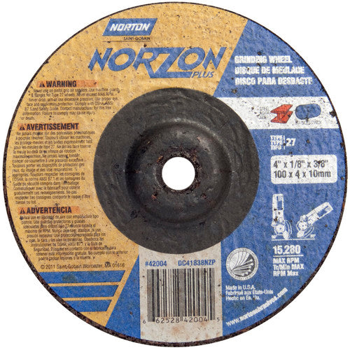 4″ × 1/8″ × 3/8″ NorZon Plus Non-Woven Depressed Center Wheel Type 27 - Exact Tool & Supply