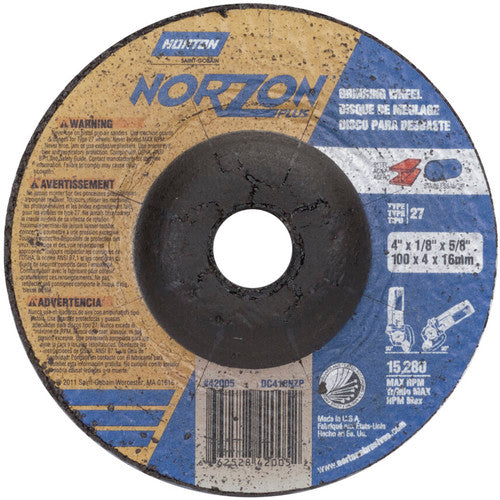 4″ × 1/8″ × 5/8″ NorZon Plus Non-Woven Depressed Center Wheel Type 27 Ceramic Alumina / Zirconia Alumina - Exact Tool & Supply