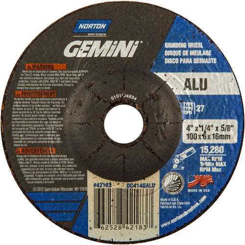 4 × 1/4 × 5/8″ Gemini ALU Grinding Wheel A 46 Q BDA Type 27 - Exact Tool & Supply