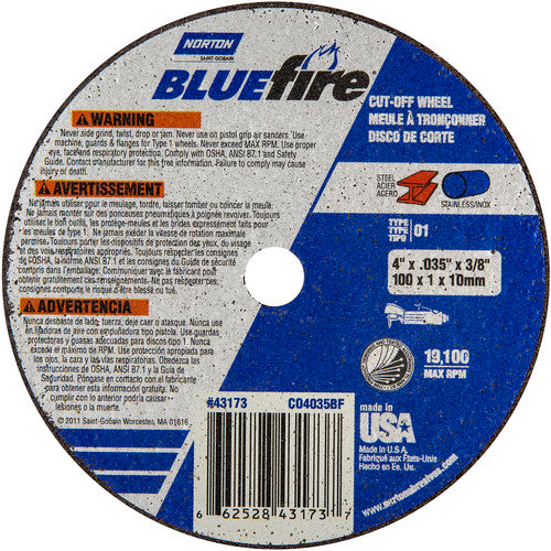 4 x .035 × 3/8″ BlueFire Small Diameter Cut-Off Wheel >3″ ZA 46 X Type 01/41 - Exact Tool & Supply