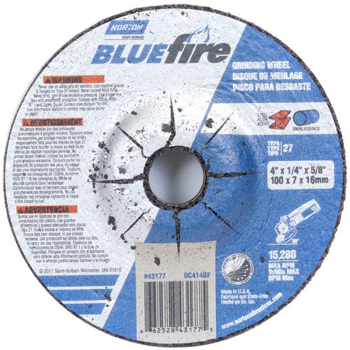 4″ × 1/4″ × 5/8″ BlueFire Non-Woven Depressed Center Wheel Type 27 Zirconia Alumina / Aluminum Oxide - Exact Tool & Supply
