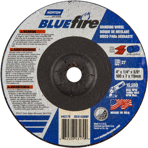 4″ × 1/4″ × 3/8″ BlueFire Non-Woven Depressed Center Wheel Type 27 Zirconia Alumina / Aluminum Oxide - Exact Tool & Supply