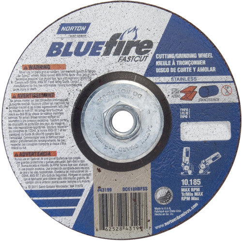 6 × 1/8 × 5/8 - 11″ BlueFire INOX/SS Fast Cut Grinding Wheel ZA 30 U Type 27 - Exact Tool & Supply
