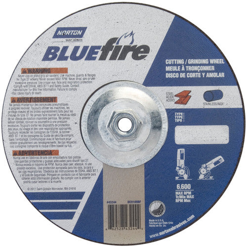 9″ × 1/8″ × 5/8″ BlueFire Non-Woven Depressed Center Wheel Type 27 Zirconia Alumina / Aluminum Oxide - Exact Tool & Supply